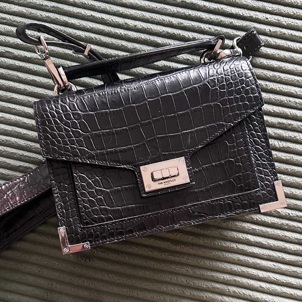 The Kooples Black Croc-Embossed Women's Bag